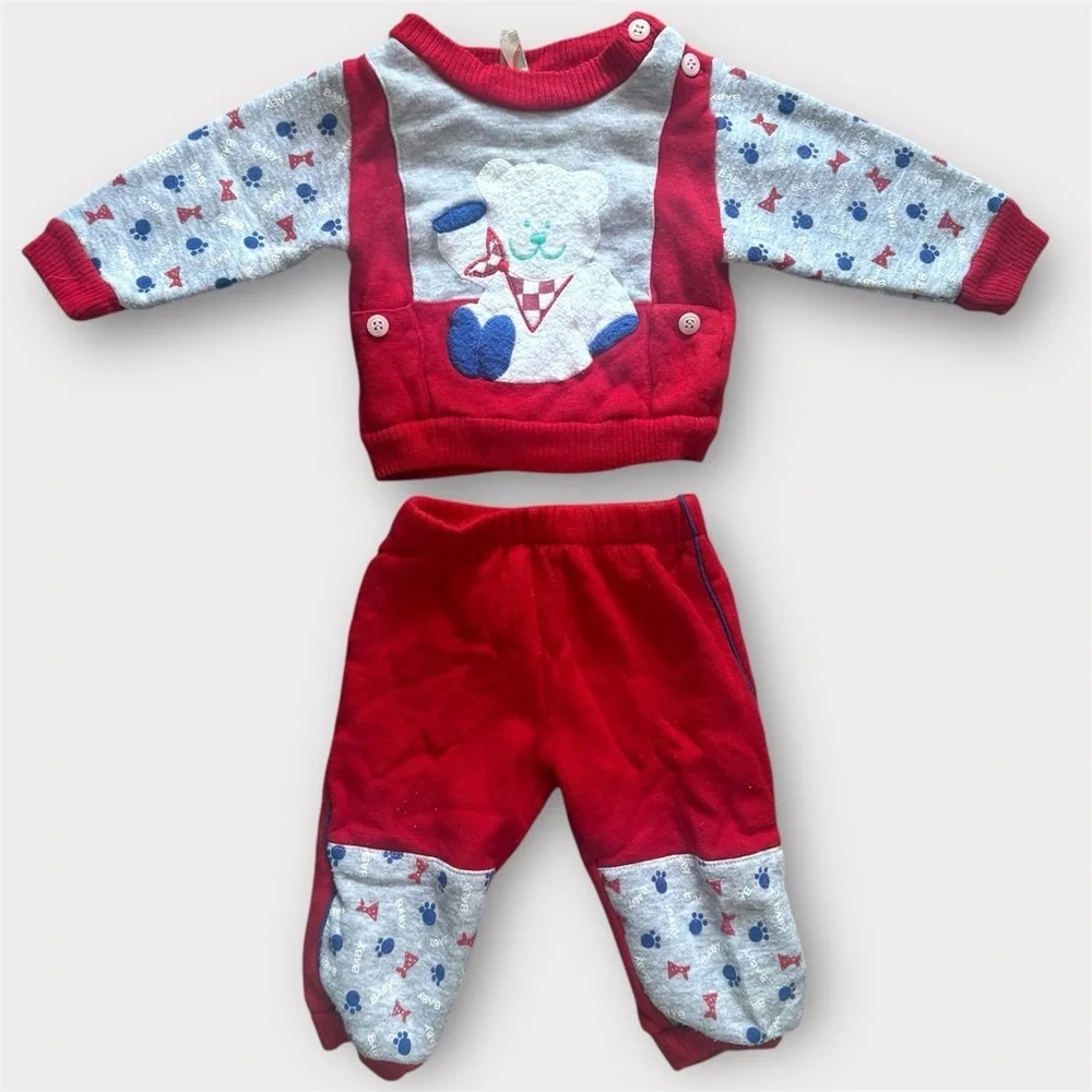 Hush Puppies Y2K Baby Boy 2-Piece Outfit Set Bear Sweater 3–6m + Pants 6–9m